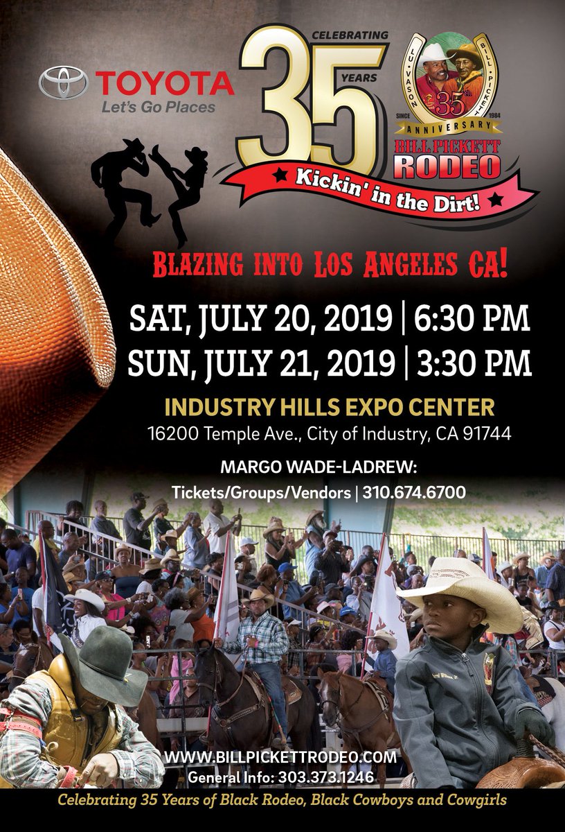 BlackNLA's tweet photo. Bill Pickett Invitational Rodeo (BPIR) rides into the City of Industry Sat July 20 and Sunday July 21 at Industry Hills Expo Center https://t.co/mWVERMjT4t @billpickettrode #BlackRodeo #CreatingBlackHistory #Rodeo #BPIR2019 https://t.co/IfGnVBdcUQ