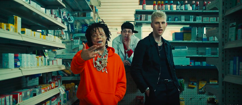 Las_Bandas's tweet photo. Machine Gun Kelly and Trippie Redd featuring (likely) unlicensed Pharmicist Pete Davidson, prescribing Candy. Directed by Miles and AJ - *|https://t.co/ffKqWGKg9z|* https://t.co/V7EtwvpB7c