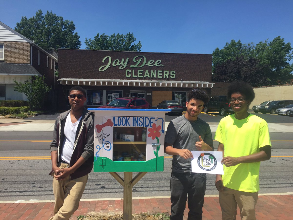 kidsof216's tweet photo. We’re a bit behind on posting updates! Here are the #GiveBoxes that we’re installed last week. The boys took such pride in bringing their work to the community. #kidsof216 #weareCLE #CLE #summerschool https://t.co/YUdFUgDaQO