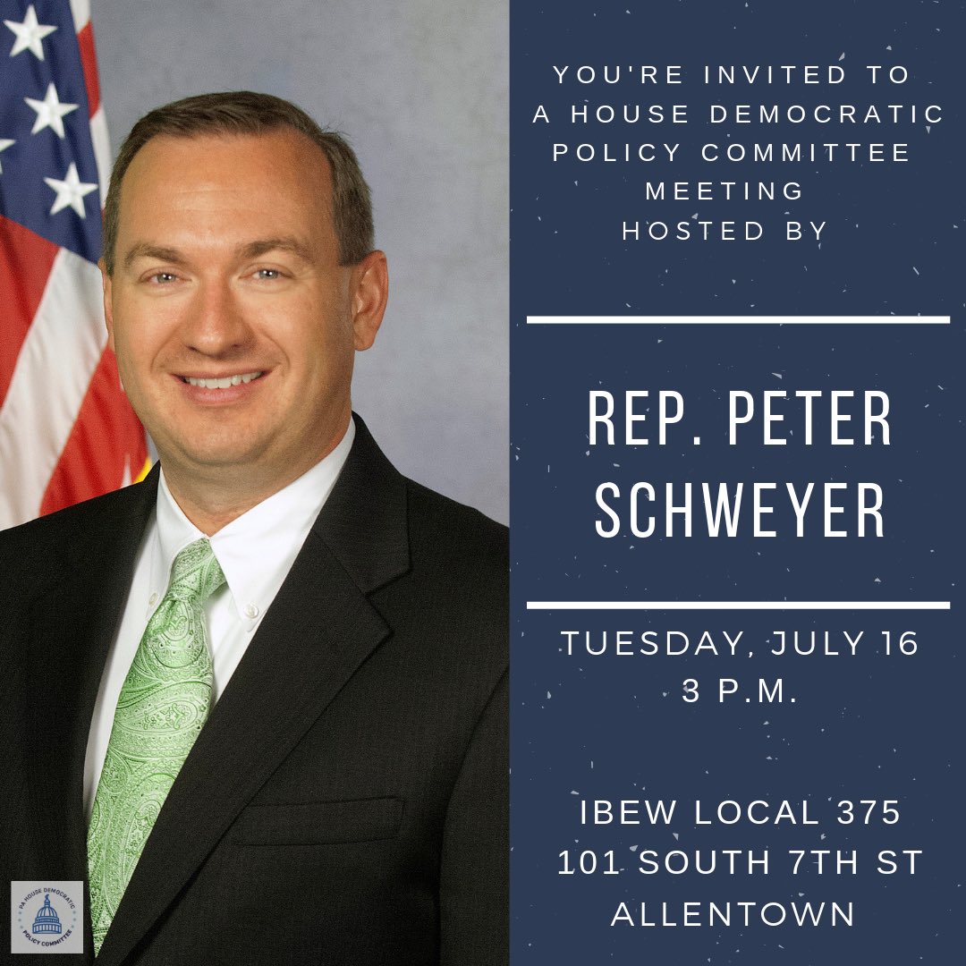 PADemPolicy's tweet image. The Policy Committee is heading to #NEPA next week! Follow along as we discuss #careerandtechnical education, #windenergy, and #faireducation funding • @RepSchweyer | @RepBridget | @RepFlynn
