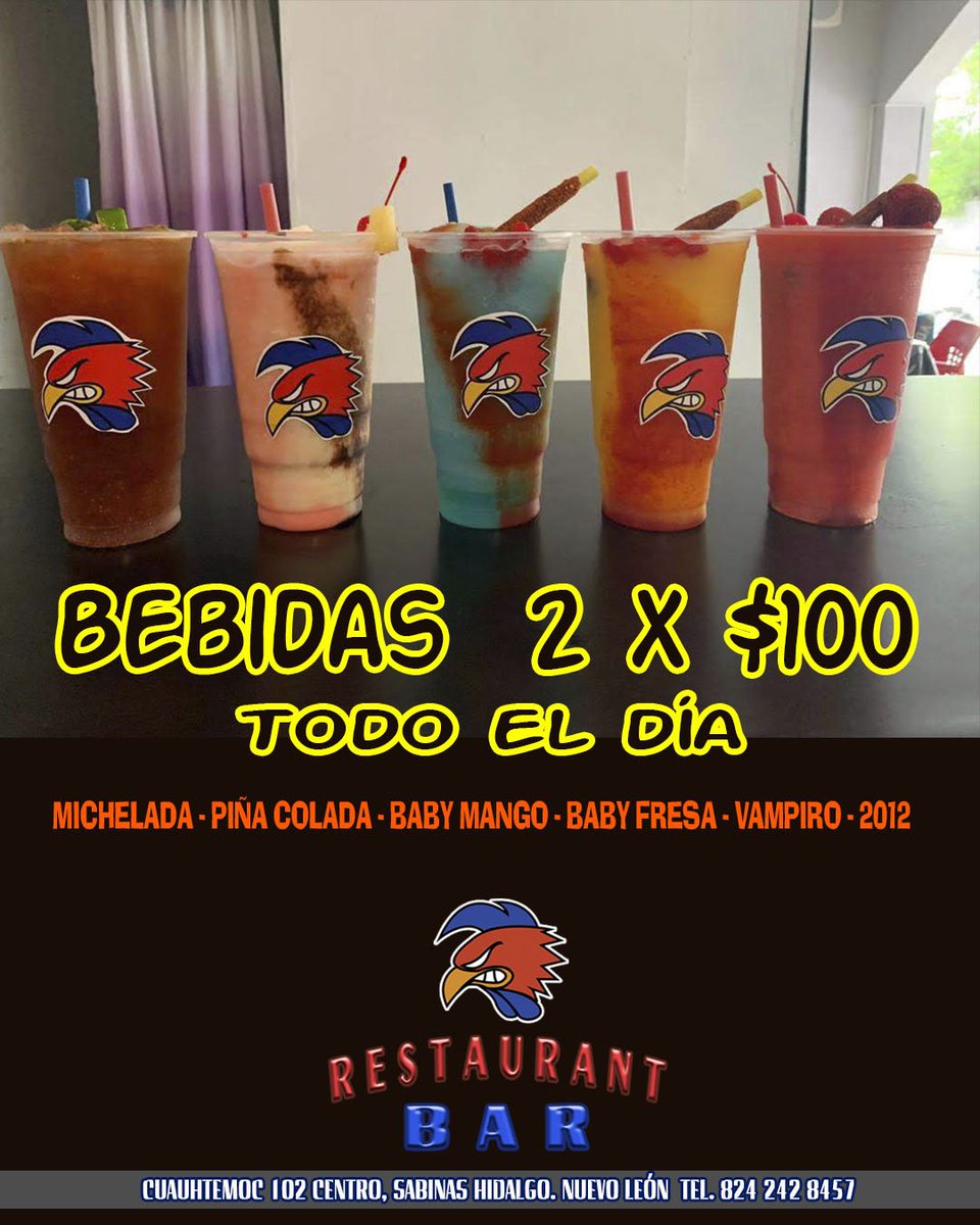 gallosbar's tweet photo. 🍸🍹Bebidas 2x$100😋👌
▫Michelada
▫Piña colada
▫Baby mango
▫Baby fresa
▫Vampiro
▫2012 https://t.co/5byAEttpbF