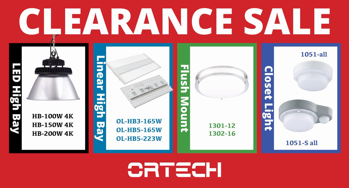 Ortechind's tweet photo. Grab yourself a bargain today while supplies last!

#ortechindustries #ortechinc #clearance #sale #LEDhighbays #linearhighbays #flushmounts #closetlights https://t.co/0TuRyLnZvb