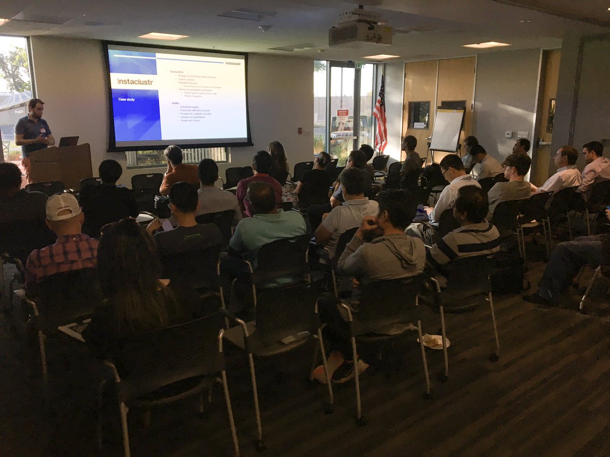SDDataEng's tweet photo. Thanks to @Instaclustr for presenting on #Cassandra and #ApacheKafka last night at the Data Engineering San Diego meetup! https://t.co/iMo9hob3pB