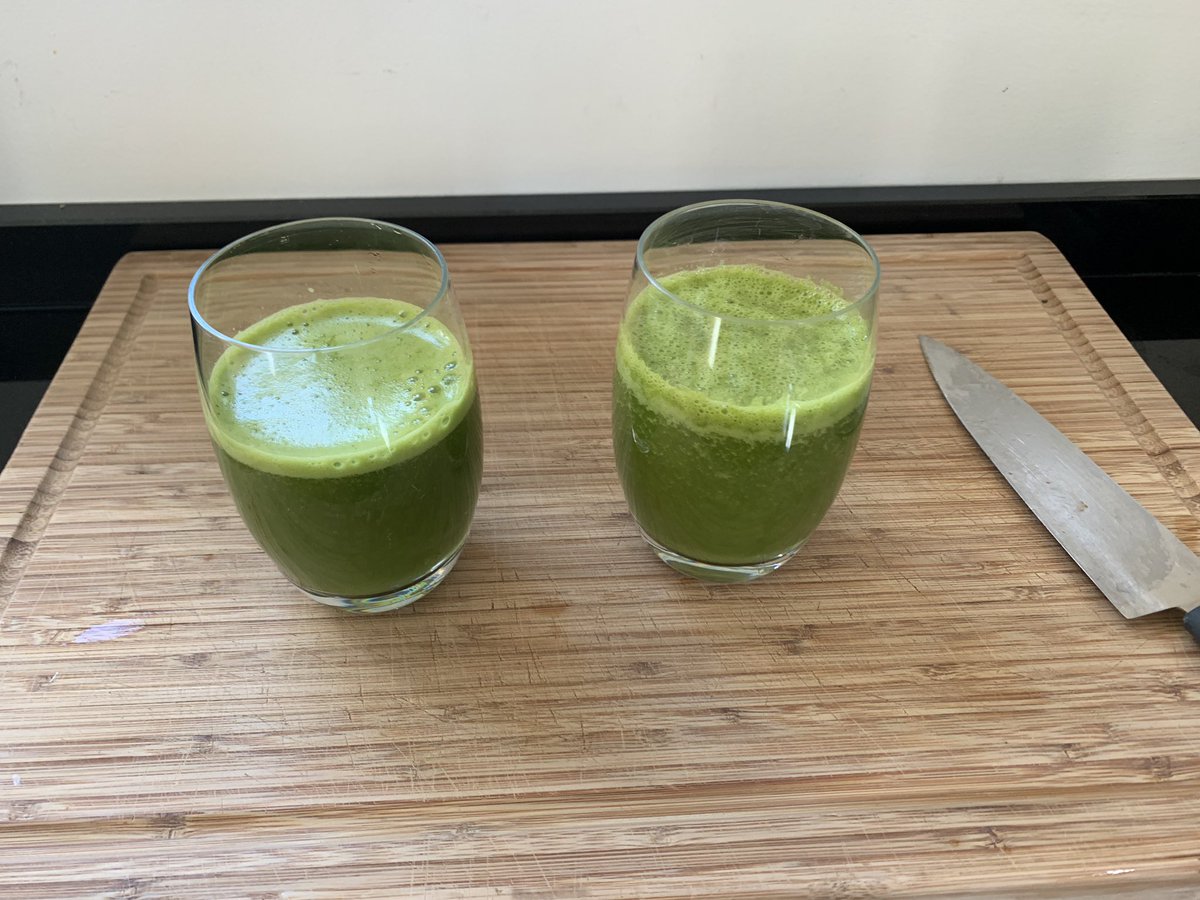 Making a fresh green juice for breakfast with the produce of your own kitchen garden. Priceless.