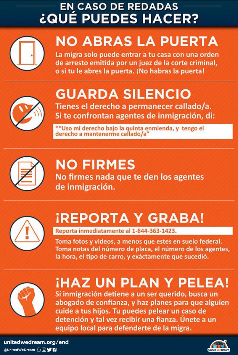 jamestalarico's tweet photo. The Trump Administration is conducting raids to deport thousands of undocumented Americans across our country starting on Sunday. Please RT these graphics from @UNITEDWEDREAM to keep our immigrant neighbors safe. #txlege #FamiliesBelongTogether https://t.co/vZS2Bn0PAX