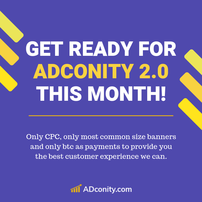 ADconity_com's tweet photo. Get ready for ADconity 2.0 this month! Only CPC, only most common size banners and only btc as payments to provide you the best customer experience we can. #bitcoincash #crypto #instacryptocurrency #altcoin #cryptocurrency #cryptocurrencymarket https://t.co/MDypvcxr60