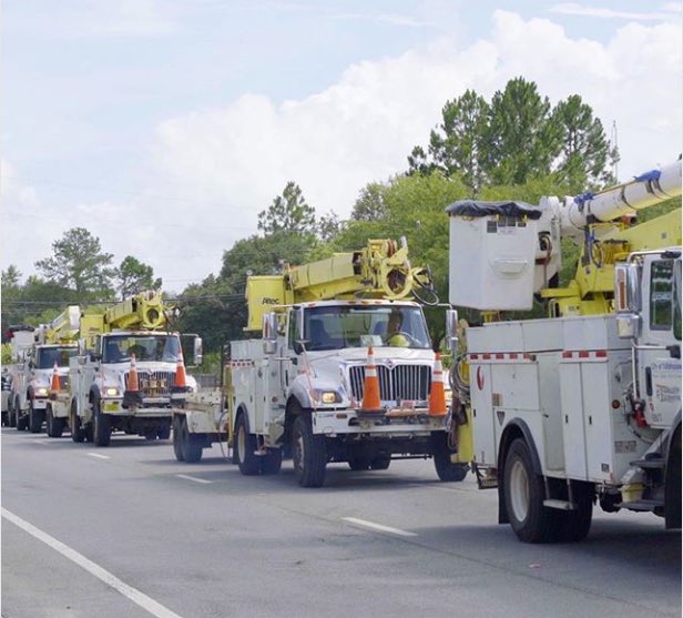 CityofTLH's tweet photo. Our crews arrived safely to Lafayette, Louisiana this afternoon. With Tropical Storm #Barry anticipated to arrive in the early morning, they are hunkering down for the night &amp; will be ready first thing to help provide #MutualAid to @LafUtilities. @flpublicpower @FMPAnews https://t.co/HfQSrfA691