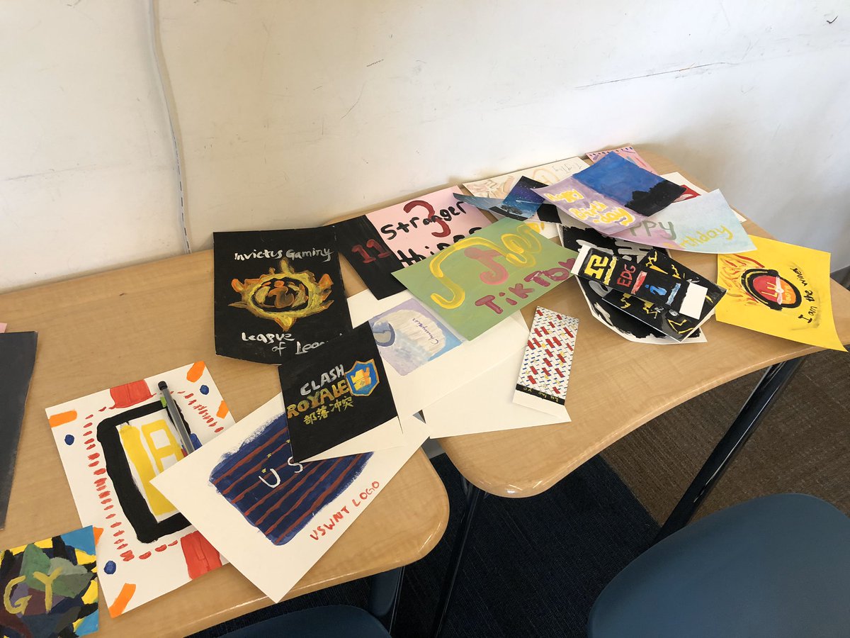 MrsKerkotchian's tweet photo. Super cool album covers, bookmarks and greeting cards designed by our Summer Adventure students in their Art Design Elements class. Wonderful to see our budding artists expressing their ideas so creatively @SMMUSD @smedfdn @CenterAEC https://t.co/0Lfhh4DQce