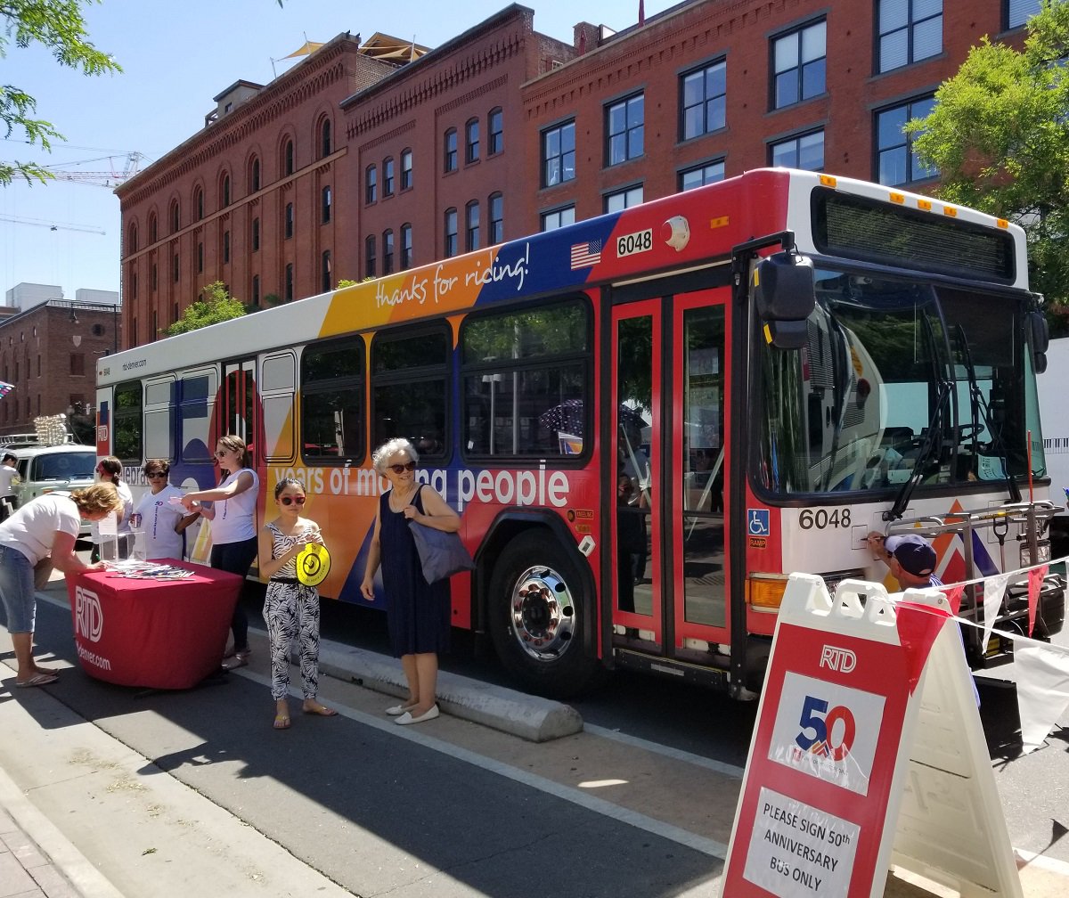 FTA_DOT's tweet photo. Congrats to @RideRTD! Today, the agency celebrated half a century of providing public transportation to the Denver area. FTA has supported RTD throughout its 50-year ride w/annual formula grants totaling close to $90M in FY19 & $1.95B in capital investment #RTDis50 https://t.co/x2XjVL6gX3