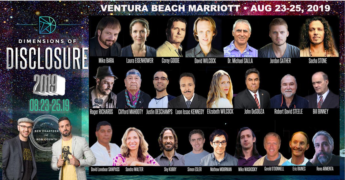 david_wilcock's tweet photo. Join #DavidWilcock &amp; #ElizabethWilcock August 23-25 in Ventura, CA at #DimensionsofDisclosure! Expand your awareness of the cosmos and empower yourself with knowledge and love. Schedules and more info TBA.

Tickets &amp; Live Steam Tickets here: https://t.co/Wq5vs9TroQ https://t.co/E3sk0VKKk4