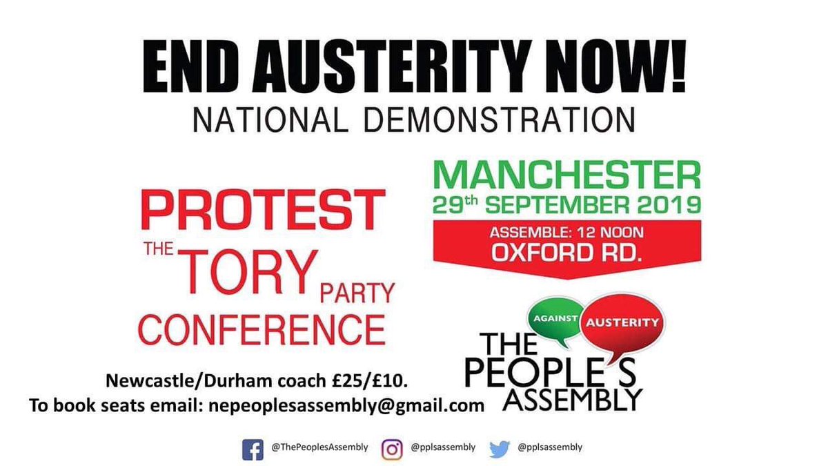 peepsassemblene's tweet image. We’ll be at the @DurhamGala #BigMeeting tomorrow, if you’re visiting come and say hello at our stall on the Riverside Railings and find out about the #EndAusterityNow protest at Tory party conference on Sun 29th Sept👋🏼