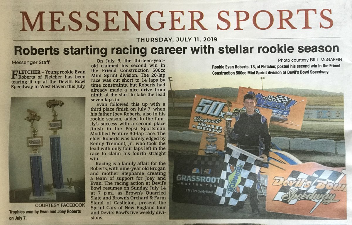 PrincipalChrisD's tweet photo. Fletcher graduate Evan Roberts is making quite a name for himself as a young racer! Way to go, Evan! #FWSU #FES #FletcherVT https://t.co/4z9IHEmn7q