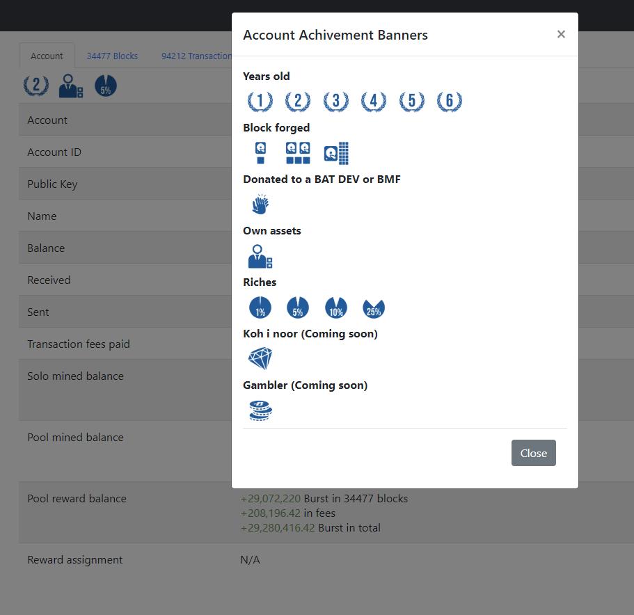 Zoh63392187's tweet image. Our Explorer at explorer.burstcoin.network now has Account Achievement Banners. More will be added on the fly - Go check it out :D
@BurstAppsTeam #BurstCoin #BurstExplorer