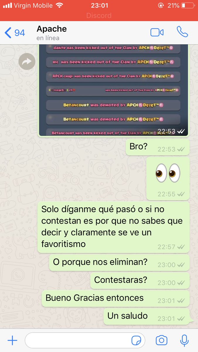 Le estábamos ganando a <a href="/ApachesArmy/">Apaches Army</a> 2-0 en sets en su propia liga y resulta que nos expulsan del clan y luego del grupo donde se llevaba la liga, si hacen su liga para que ellos mismos ganen pues que hagan una liga interna, los “organizadores” ni la cara dan