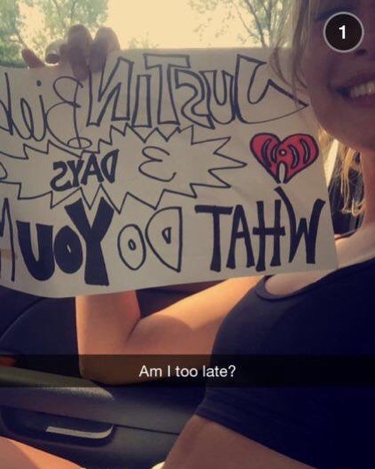 September 1, 2015: Hailey via snapchat and Justin leaving a radio station.