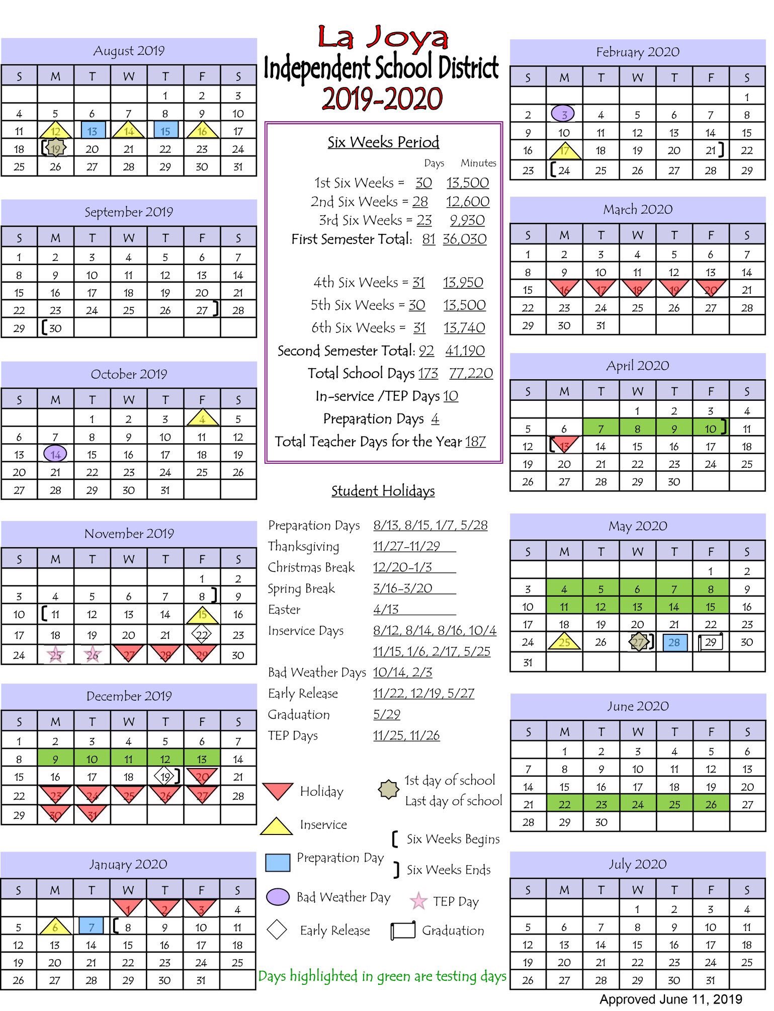 La Joya ISD on Twitter "2019 2020 School Calendar 🗓 First day of