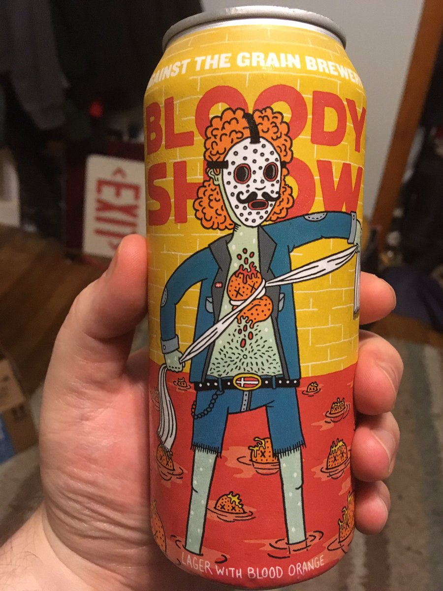 FearBonersDIFP's tweet photo. Another #creepy summer brewski to consider dear listeners. #Bloody Show from @AtGBrewery got a Ginger #JasonVoorhees squeezing all the blood oranges to #death!! #Slay your thirst away while peeping some #spooky #horror flicks this summer 🔪 🍊 🍺 #sendasip @_DIFP https://t.co/bcXd3fEFzO