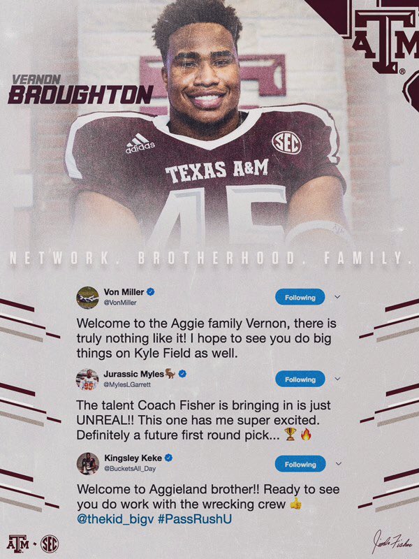 Words from some of the best pass rushers in the business! 👀 Thank you Aggies! “Don’t let anyone set limits on you, master your craft and strive to be more!” #Gig’Em👍 #Aggies #Blessed #My❤️beat #GodFamily1st