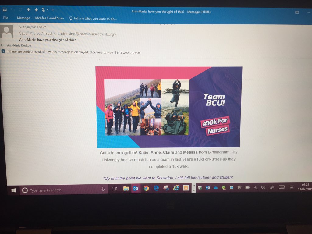 amd4_ann's tweet photo. Just checking my emails before I go off to do my clinical shift. How lovely.... you feature on the @CavellTrust 10k funding raising campaign for Snowdon in October @HeslopMelissa @thelittlenurse_ @C_Carmichael83 @BCUNursingteam @mybcu @LecturerLee #10kyourway #bcustudents #nurses https://t.co/oaTrbfmQ0R