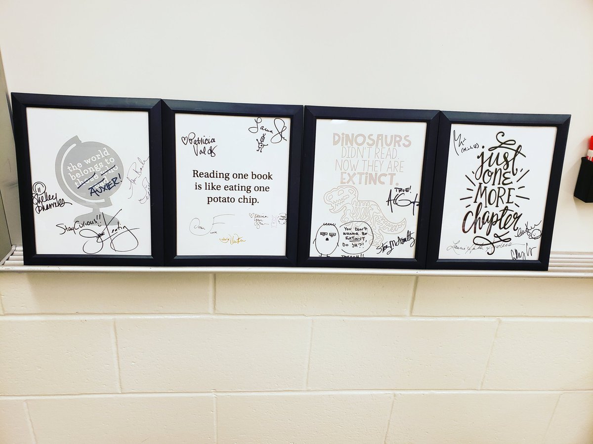 LeverenzJessica's tweet image. Got these quotes signed by the authors at #nErDcampMI and had them framed. I was so grateful to get the signatures of some incredible writers. I missed some authors, but that&apos;s ok I&apos;ll be back next year for sure. I can&apos;t wait to explain these to my new students in just 1 week!