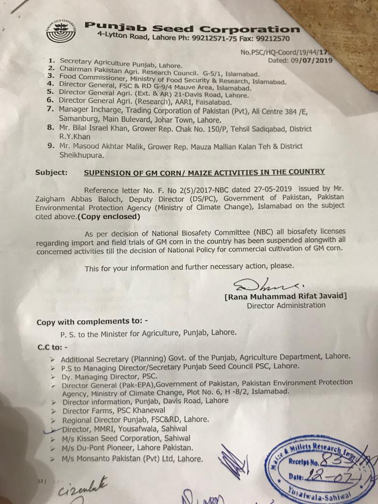 IjazAhmadRao's tweet photo. Govt #Pakistan @pid_gov has banned import & field trials of #GMO Corn due to #Health #Environment & #Contamination concerns. @Bayer4Crops #corteva @mnfsr @aminattock #GOPunjabPK #Cargill #CropLifeIntl #CropLifeAsia #isaaa_org #DowDuPontCo @SaleemKhanSafi @ArifAlvi @AsadQaiserPTI https://t.co/lB5szcajPs