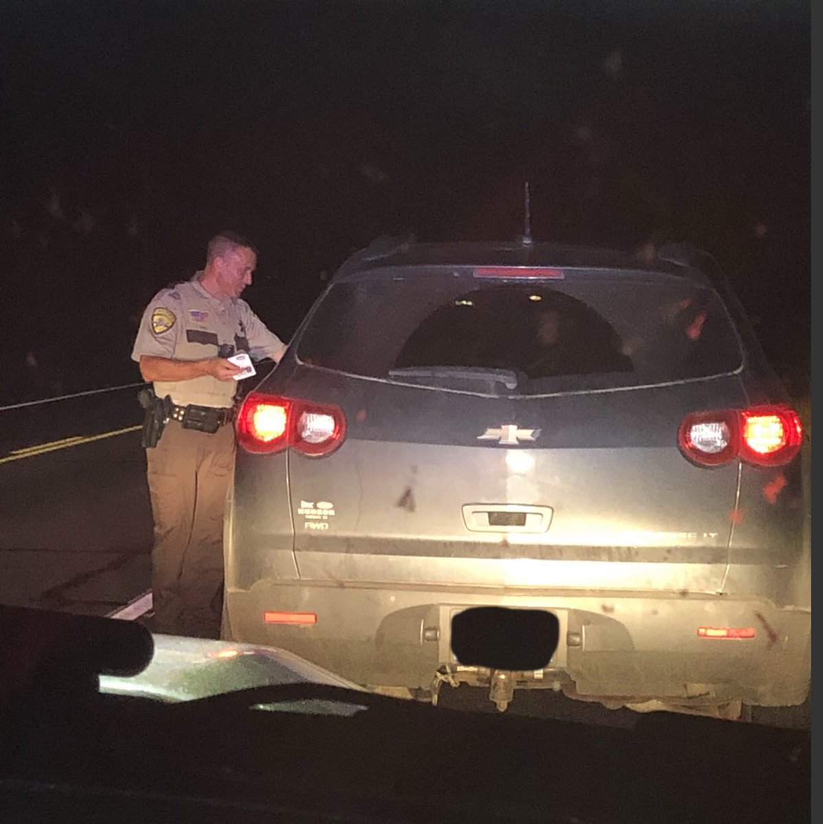 IsantiMNSheriff's tweet photo. Traffic stop for 67 in a 60. Driver was surprised at the fact they were being pulled over by the Sheriff himself. 

A photo of Sheriff Caulk was taken by the driver to commemorate the stop 👍

#ICSO #VRA https://t.co/4utm2jzShm
