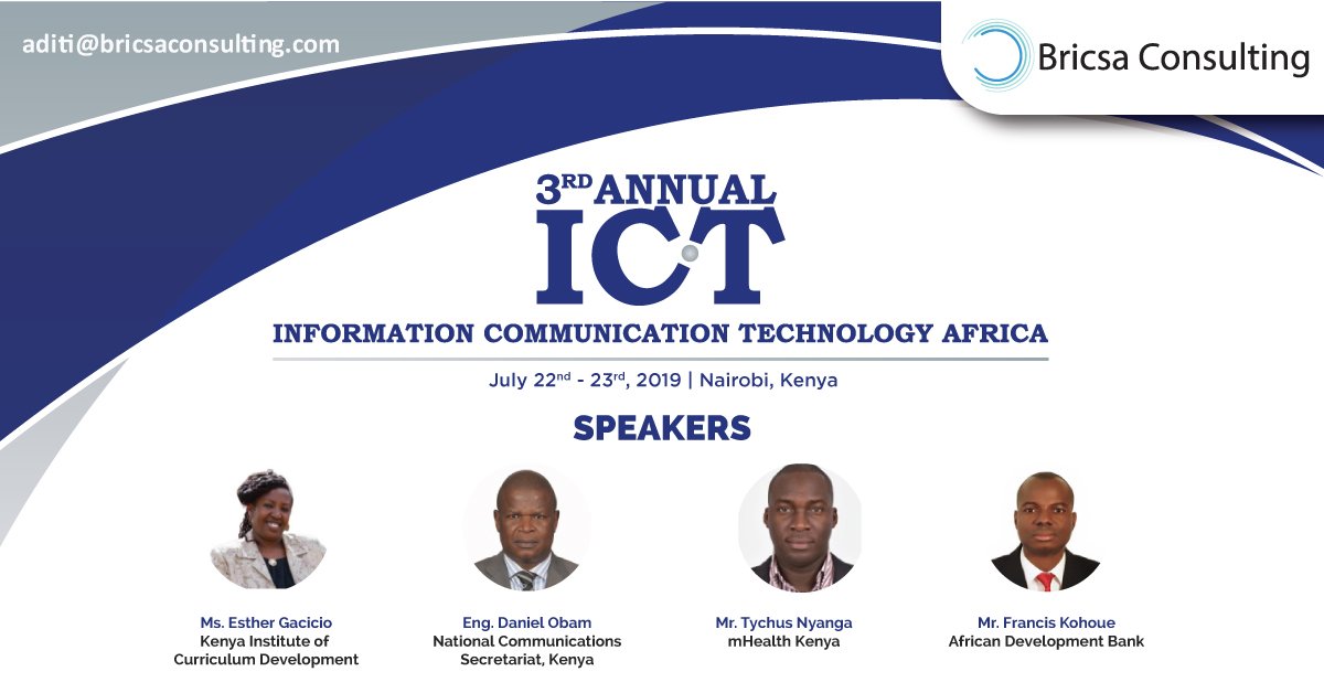 Annual_ICT's tweet photo. Meet @EstherGacicio, Eng. Daniel Obam, Mr. Tychus Nyanga and Mr. Francis Kohoue at the 3rd Annual Information Communication Technology Africa conference hosted by @BricsaConsultin 

For more info: https://t.co/b2z4MntHZg
#ICT #Information #Communication #Technology #Africa #Kenya https://t.co/ntiRNfnc20