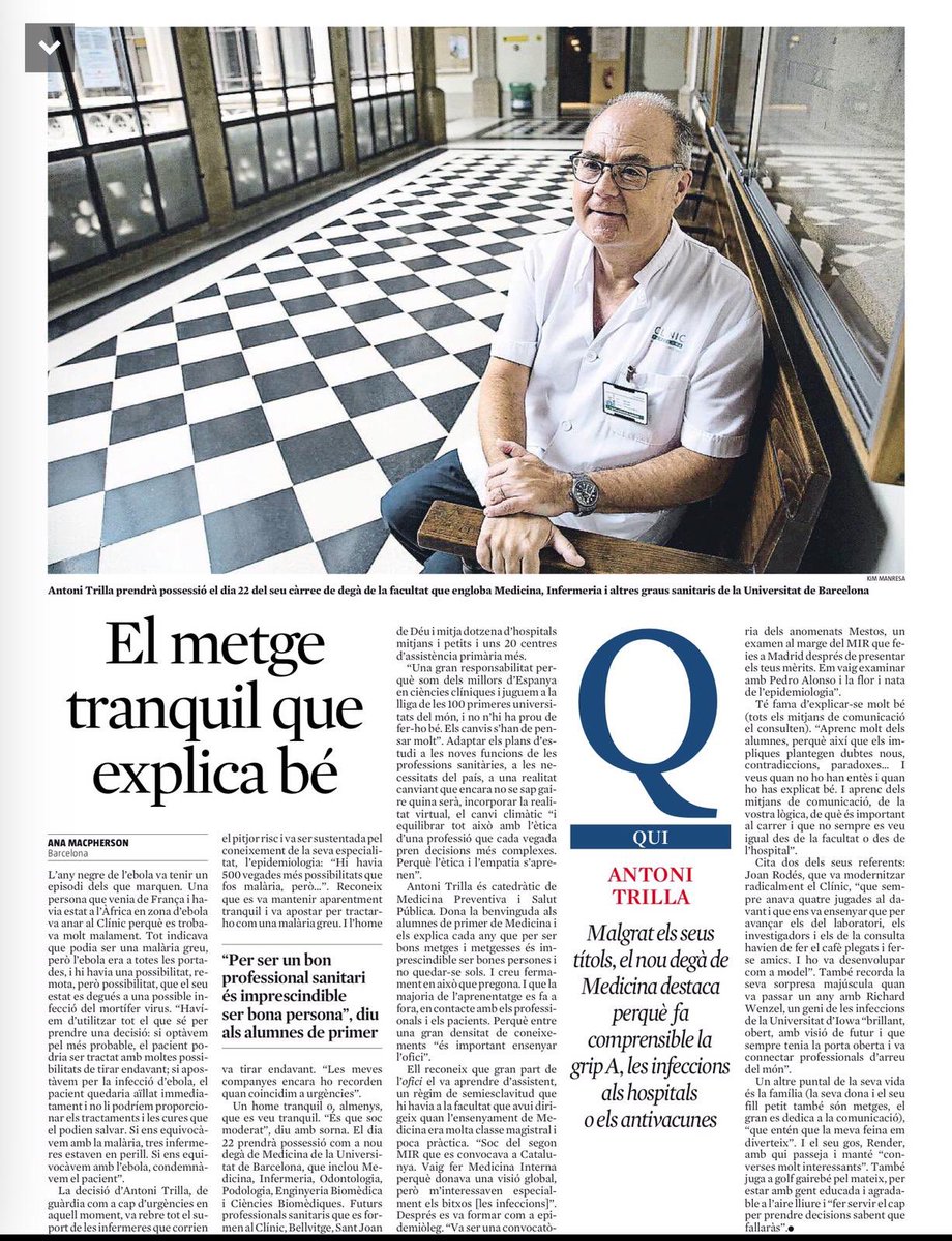 'No és pot ser bon metge sense ser bona persona', així és l'amic i company de Junta del <a href="/COMBarcelona/">Col·legi Metges BCN</a> que ha estat merescudament elegit nou Degà de la Facultat de medicina i ciències de la salut de <a href="/UniBarcelona/">Universitat de Barcelona</a> , la primera de l'Estat. Exemple de servei a la professió i al país
