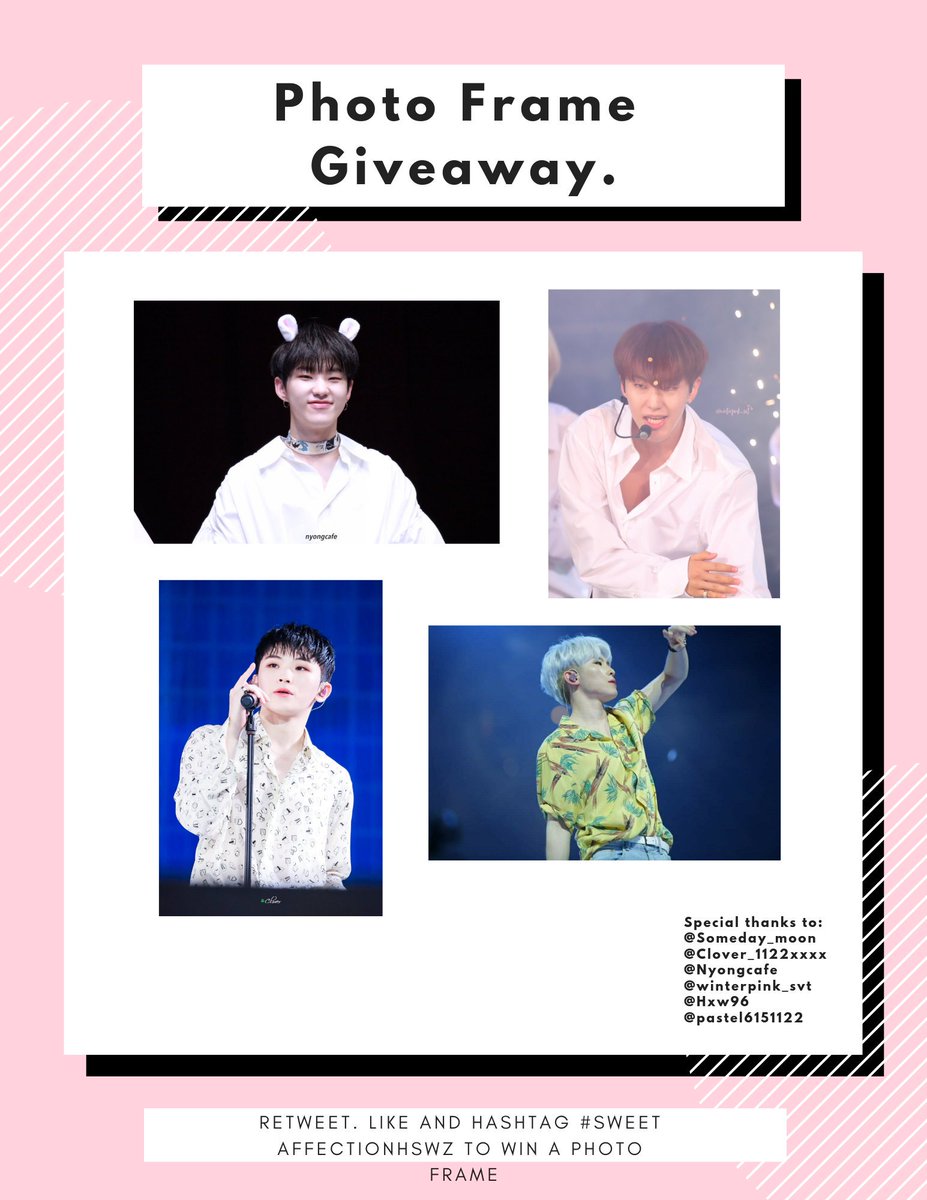 SoonHoonCafeSG's tweet photo. We will be giving away 4 photo frames.
To win:
โข Like and RT this tweet.
โข Upload a photo taken from this event and hashtag
#SweetAffectionHSWZ
#SEVENTEEN
#์ธ๋ธํด #ํธ์ #HOSHI #WOOZI #Jihoon #Sweetaffection #Soonhoon https://t.co/fKil5UCrya https://t.co/bR1RSUuRoU