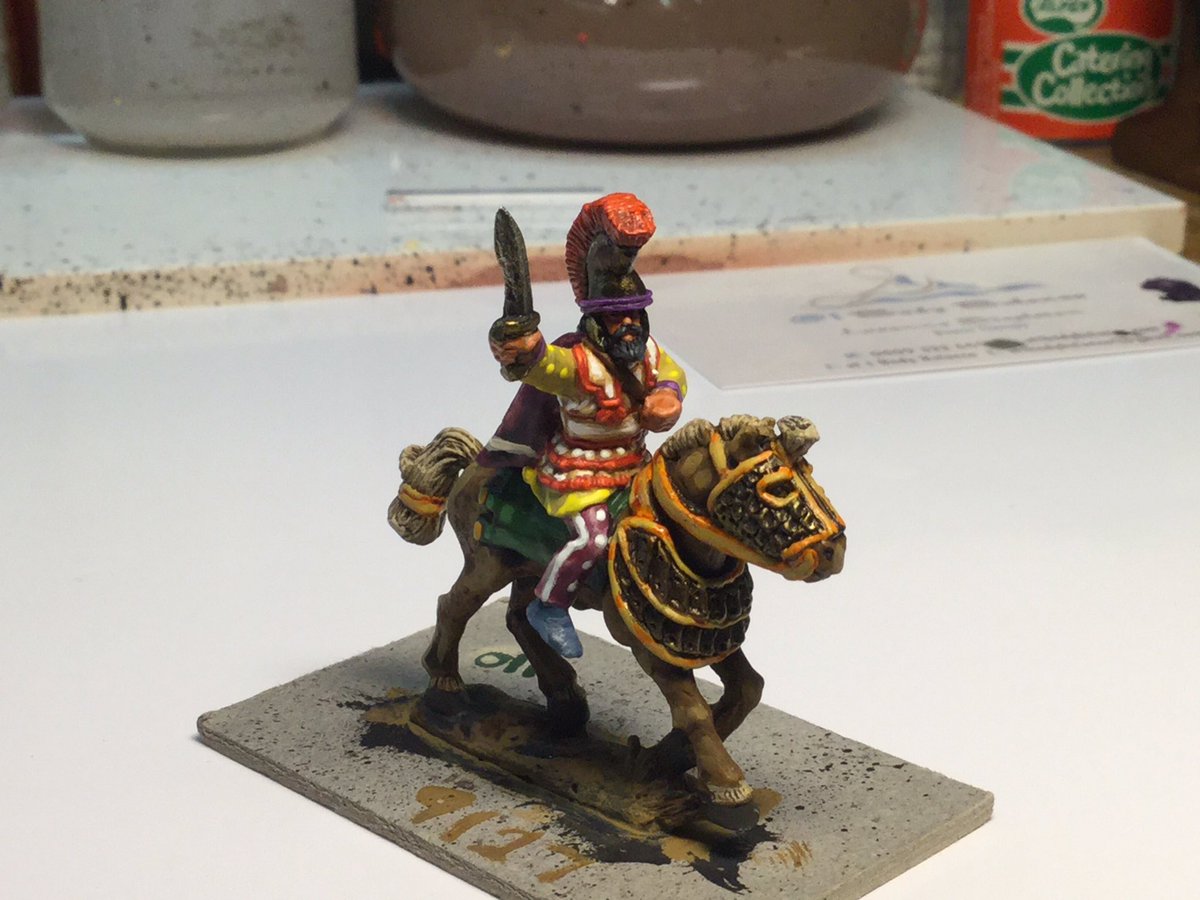 Oldwargamer's tweet photo. #WIP 1st #AchaemenidPersian heavy cavalryman finished. Combination of traditional and contrast painting used. Only a 11 more to go! #wargaming #wargames #wargamer #Ancients #Persians #slowgoing #lotsofdetail #ornate #fiddly @WargamesFoundry https://t.co/urIp0kHjd7