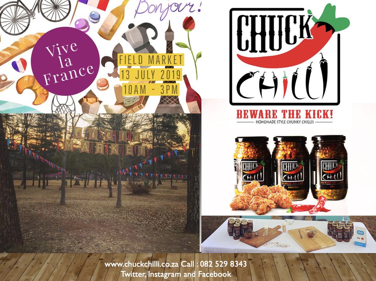 tshepisoman's tweet photo. Come join us the French themed Fields Market in Parkmore, Sandton today till 3pm. #ChuckChilli #BewareTheKick #ItsChuckTime #BlackChuck #ChuckApproved  #chillirevolution #foodie #foodporn #madeinsa #buylocalza #supportsmallbusiness https://t.co/PugLYJE6R0