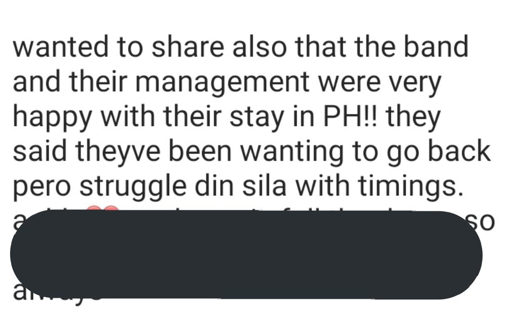 5SOSLocate's tweet photo. Hey Filipino 5SOSFam!!
From Team 300+ to Team Hotel/Labas/Airport/Hotel, here's a little overview of what 5SOS felt towards their visit in the Philippines ❤ 

Again, we are hoping that when they come back, you guys will still keep the fire burning❤

#5SOSJustWokeUpInMNL https://t.co/UqyhOQRPM7