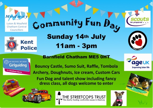 KentPoliceMed's tweet photo. Take advantage of the weather and come and join us tomorrow at the Community Fun Day at #Barnfields #Chatham. Meet your local #Pcsos, impress your friends with a Sumo Suit and show off your talented pooch. See you there. https://t.co/kClQj7W6p8