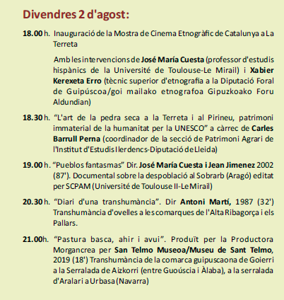 Ja tenim el programa de la #XJornadaCulturalConeixlaTerreta, del 2 al 3 d'agost a #laTorredeTamúrcia : comencem el dia 2 d'agost a les 18 h amb #MostradeCinemaEtnogràfic  aquest any dedicat a #pedraseca amb <a href="/KalegoiXabier/">Xabier Kerexeta Erro</a> <a href="/Barrull/">Carles Barrull</a> <a href="/IEI_lleida/">IEI</a> <a href="/iramunt/">Institut Ramon Muntaner</a> <a href="/cultpopular_cat/">Cultura Popular</a>