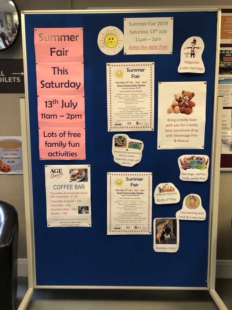 OvalCommunityCentre (@communityoval) on Twitter photo Summer Fair today 11-2 <a href="/CommunityOval/">OvalCommunityCentre</a> lots of activities inside & out - come and join us. 
Birds of Prey, Donkey rides, rodeo bull, inflatables, face painting, food stalls, stalls inside, magician, crafts, tombola, goody bags, teddy bear drop Summer Fair today 11-2 <a href="/CommunityOval/">OvalCommunityCentre</a> lots of activities inside & out - come and join us. 
Birds of Prey, Donkey rides, rodeo bull, inflatables, face painting, food stalls, stalls inside, magician, crafts, tombola, goody bags, teddy bear drop