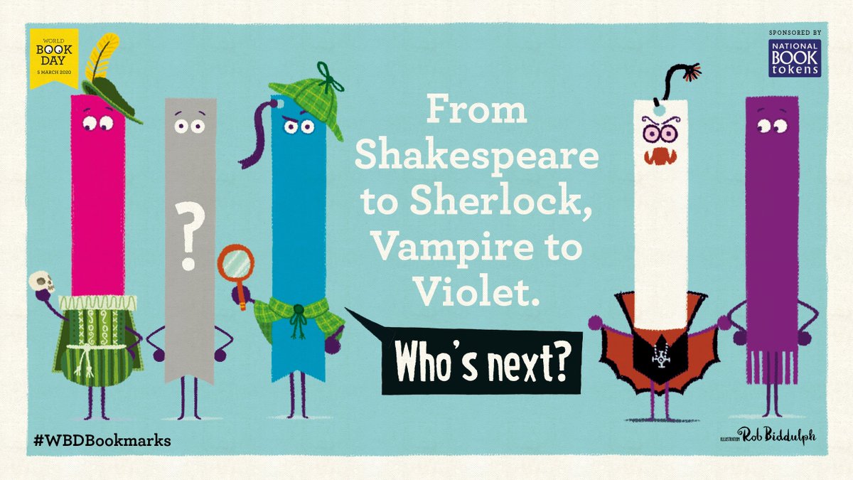 WorldBookDayUK's tweet photo. Who will be our next World Book Day Bookmark Stars for 2020? 
Tell us which new booky characters you'd like to see &amp; illustrator @RobBiddulph will turn our favourites into WBD bookmarks! 

Share your ideas below using the #WBDBookmarks hashtag 👍 https://t.co/ZfuZhqYrV9