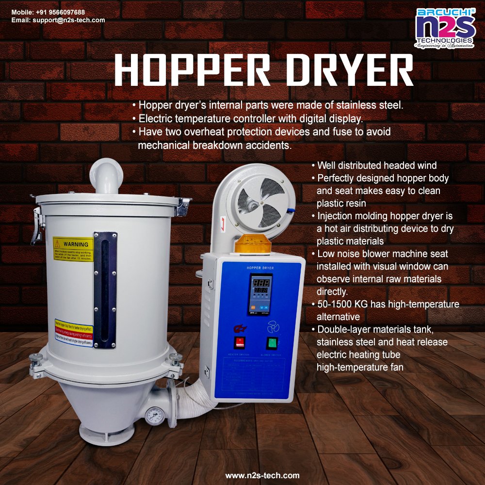N2S_Tech's tweet image. HopperDryer

#HopperDryer #MouldTemperatureController #MTC
#LinearScale #Scale #Linear #InjectionMolding #PlasticMolding #injectionMoldingMachine #ServoMotor #TemperatureController #Sensors #ElectricityMeter #Robot #Plastic #Moulding #N2S #N2SMachines #India #N2stechnologies