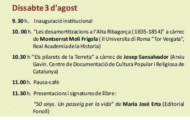 I dissabte 3 d'agost: la #XJornadaCulturalConeixlaTerreta,  a  #laTorredeTamúrcia comença a les 9:30  amb Montserrat Moli i Josep Sansalvador #ArxiuGavin <a href="/mavellanes/">Monestir de les Avellanes</a> i a les 11:30 presentació del llibre de Maria José Erta <a href="/ajvilaller/">Ajuntament Vilaller</a> <a href="/CCAltaRibagorca/">CC Alta Ribagorça</a> <a href="/editorialfonoll/">editorial fonoll</a>
