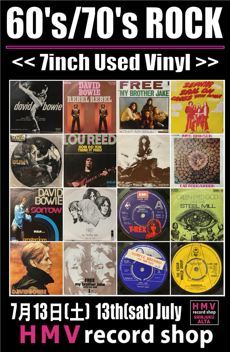 HMVrs_shinjuku's tweet photo. 本日7/13(土)60s/70s ROCK 7inch VINYL 廃盤セール開催中!★価格入りリストUP!★通販可能!★詳細はブログにて https://t.co/YRdpaFmuA3 #genesis #happytheman #aquamen #lineandtrack #affinity #prettythings #action #shadowsandreflections #leafhound #pinkfloyd #ledzeppelin #rollingstones https://t.co/iVFRzoR4KK