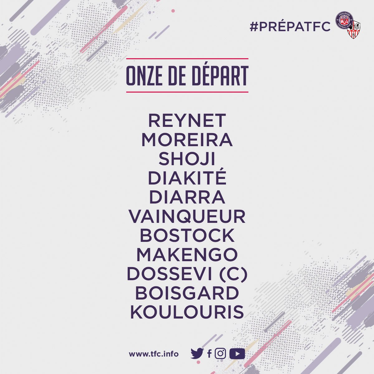 ToulouseFC's tweet image. #TFCACA, le onze de départ toulousain pour ce deuxième match de la #PrépaTFC.

Première apparition sous le maillot violet pour @WillVainqueur 🙂