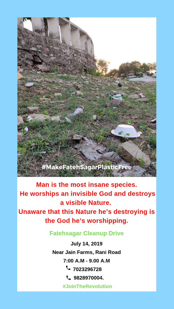 PukaarOrg's tweet photo. #Pukaar is supporting #MakeFatehSagarPlasticFree

Join the team @ 07 AM near Jain Farms, Rani Rd., Fateh Sagar, Udaipur https://t.co/KJRD1PTuSM