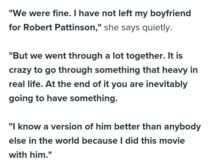 Cath había dicho que tenía miedo que la química RK arruinara la relación con Michael. K responde: "Estamos bien. No dejé a mi novio por Rob. Pero pasamos mucho juntos. Es loco atravesar algo tan duro en la vida real. Sos inevitablemente llevado a a tener algo".