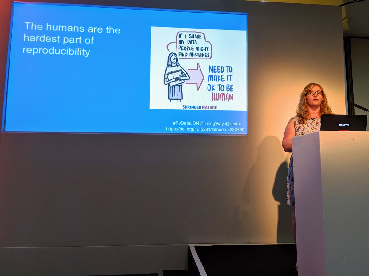 frathgeber's tweet photo. #PyDataLDN kicking off: keynote by @kirstie_j on The #TuringWay: A Howto Guide for #reproducible #research - book, community &amp; global collaboration

Mentions:
FAIR principles: findable, accessible, interoperable, reusable
#binder &amp; @ProjectJupyter

Slides: https://t.co/LDQWwm1ywc https://t.co/QFkxBApidP