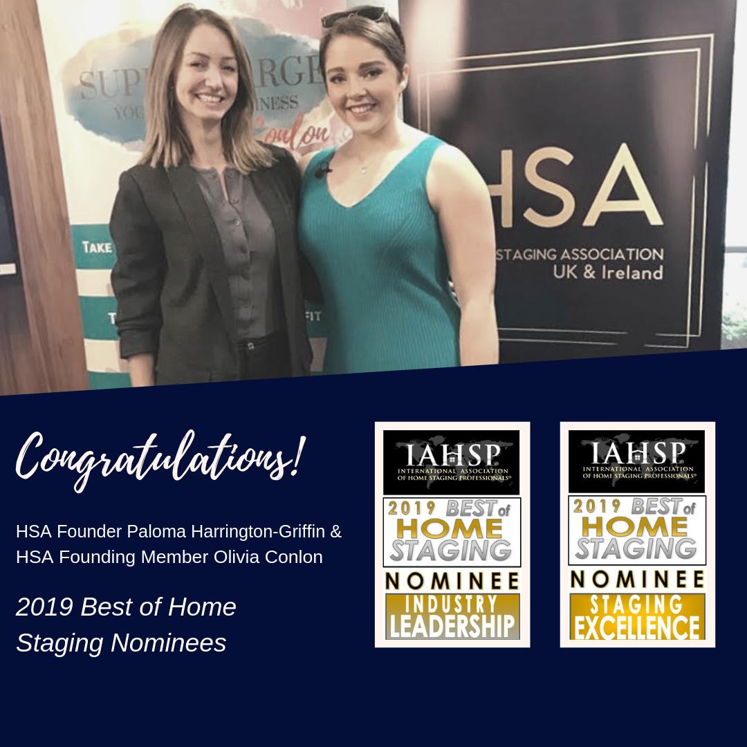HomeStagingOrg's tweet photo. We are thrilled to announce that we've had not only one, but TWO members that were #nominated for the #2019BestofHomeStaging Awards by the #IAHSP. Congratulations @palomahgriffin & Olivia Conlon for your nominations! We are honoured to have you representing the UK internationally https://t.co/zloyKJWBUn
