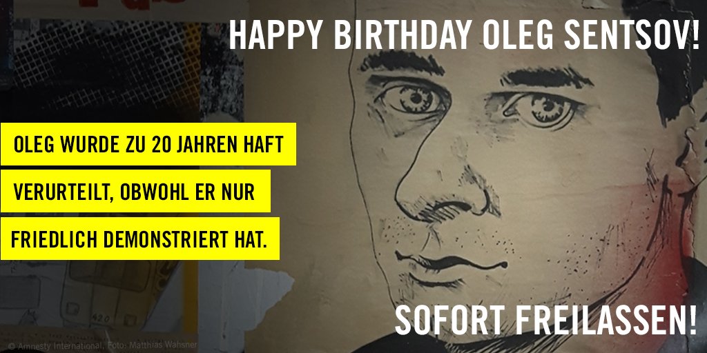 amnesty_de's tweet image. Heute hat #OlegSentsov Geburtstag. Der Regisseur sitzt seit mehr als fünf Jahren in #Russland in Haft. Er hatte in der #Ukraine die Bewegung des Maidan unterstützt. Zeigt eure Solidarität und fordert #FreeOleg!