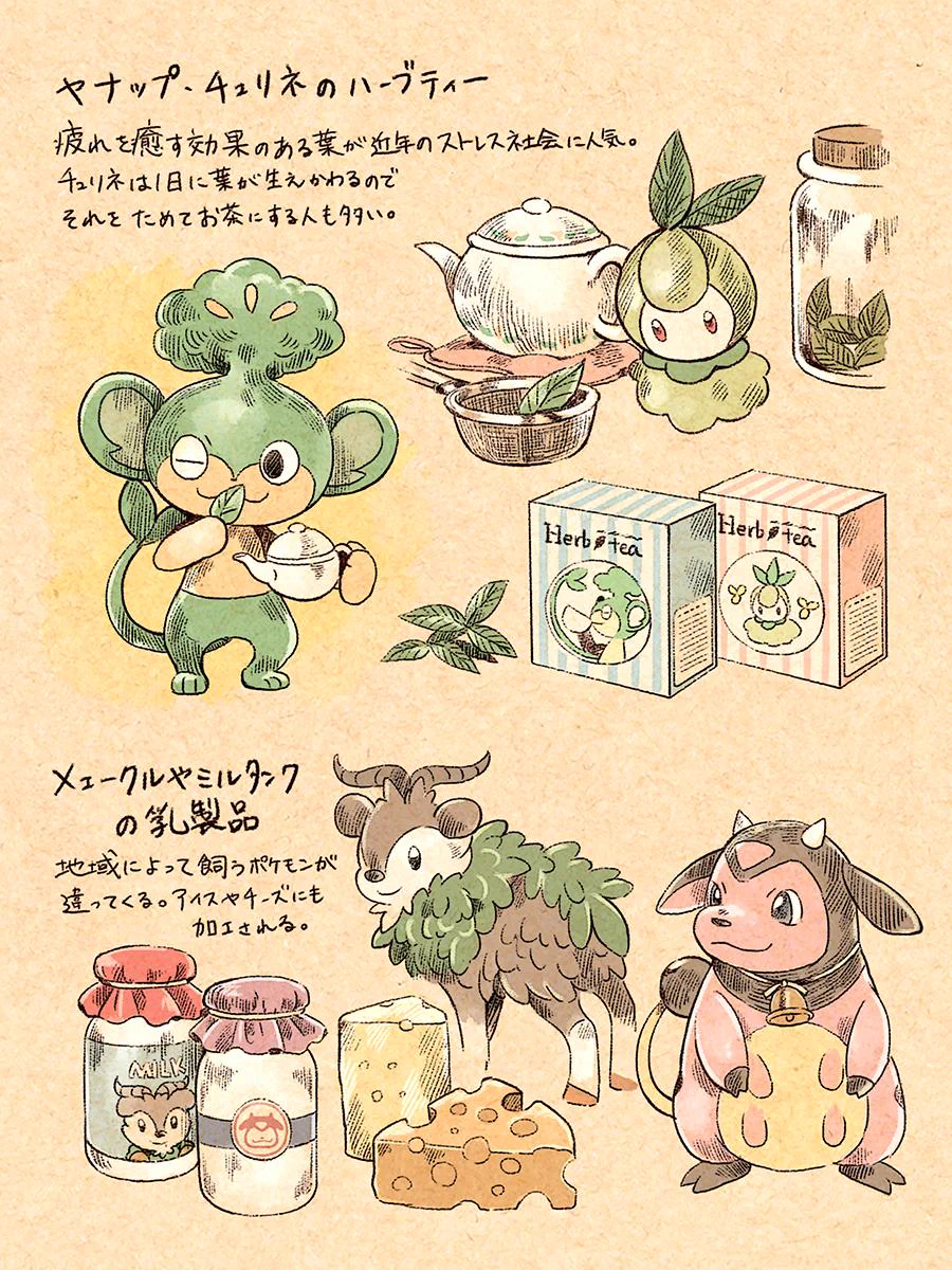 ポケモン達から取れる副産物のイラストがかわいい