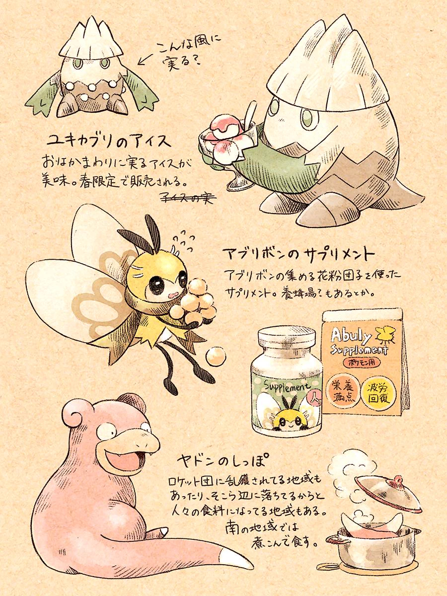ポケモン達から取れる副産物のイラストがかわいい