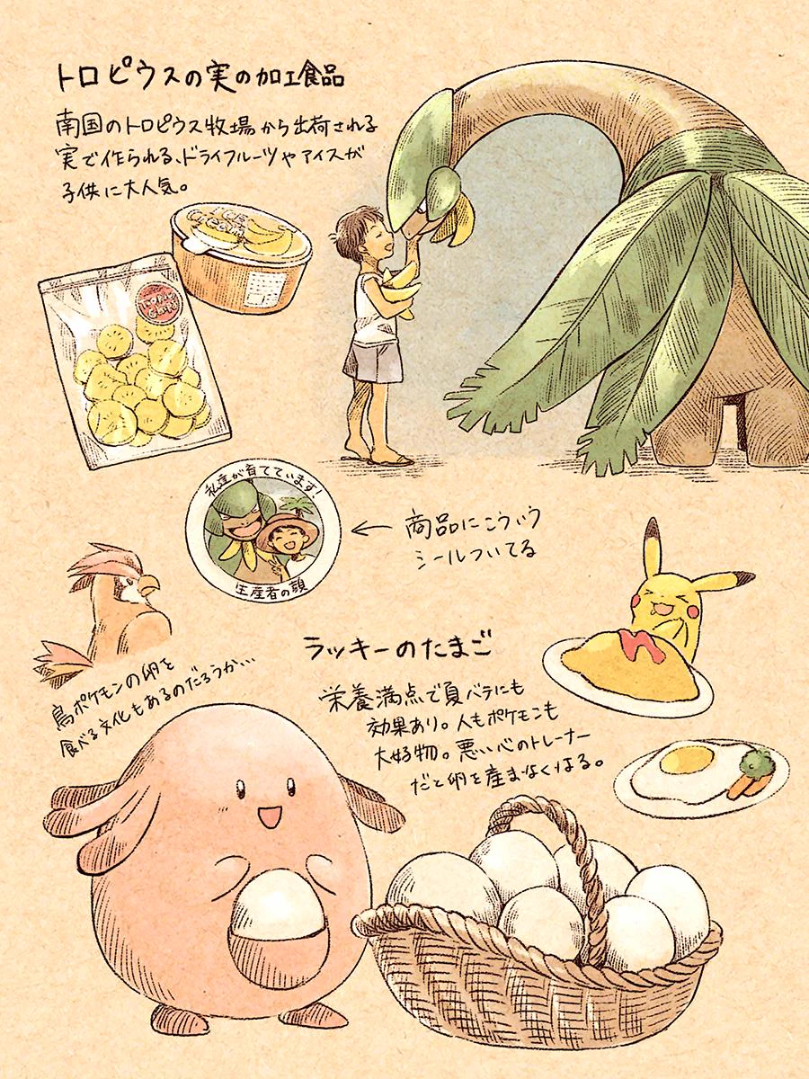ポケモン達から取れる副産物のイラストがかわいい