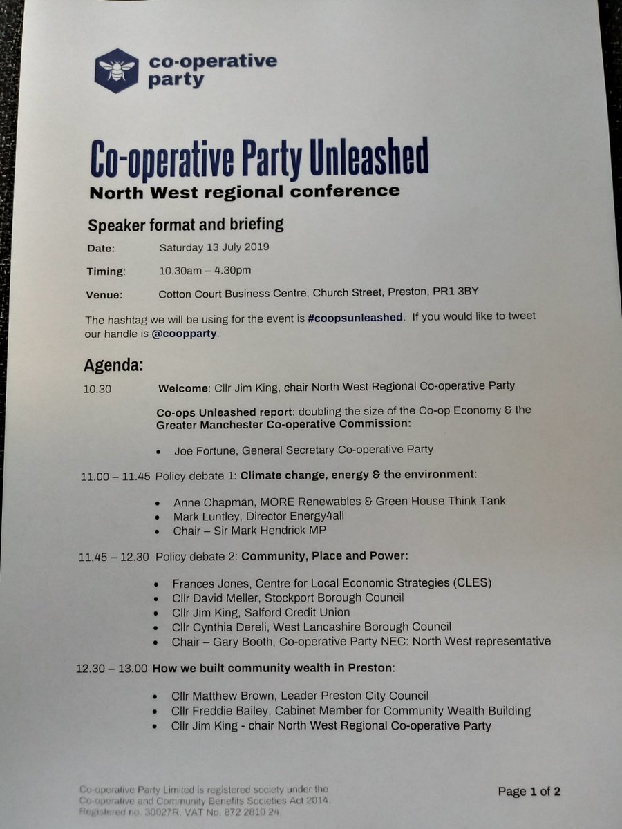 Boylecoopparty's tweet photo. What a line up of speakers at #coopsunleashed event in Preston from across the Co-op movement. Especially excited to hear from @Energy4AllLtd Mark Luntley. https://t.co/qXpg04u5N6