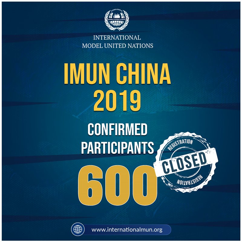 imunofficial's tweet photo. We are proud to announce that
600 delegates will join us in China!
A Big Thank You to all the delegates who registered for IMUN CHINA 2019!
#delegate #deardelegate #imun #mun #Global #Asia #Trendingnow #China #ChinaUS #Agenda2030 #ChangeTheGame #ChangeMyMind #AfCFTA #TimeToFly https://t.co/yftl0Ll3Ir